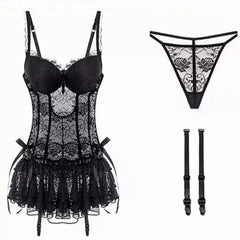 French Brassiere Bras Bustier Corset Lingerie Girdle Waist Cincher Vest Underwear Bralette Panties Set