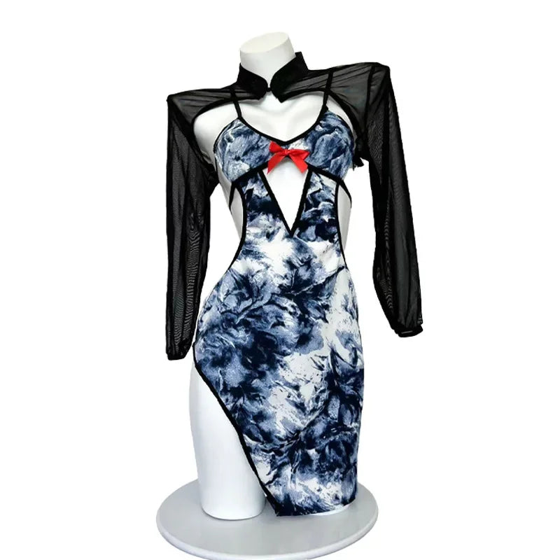 Style Improved Traditional Perspective Cheongsam Skirt Retro Floral Printing Hanfu Exotic Costume