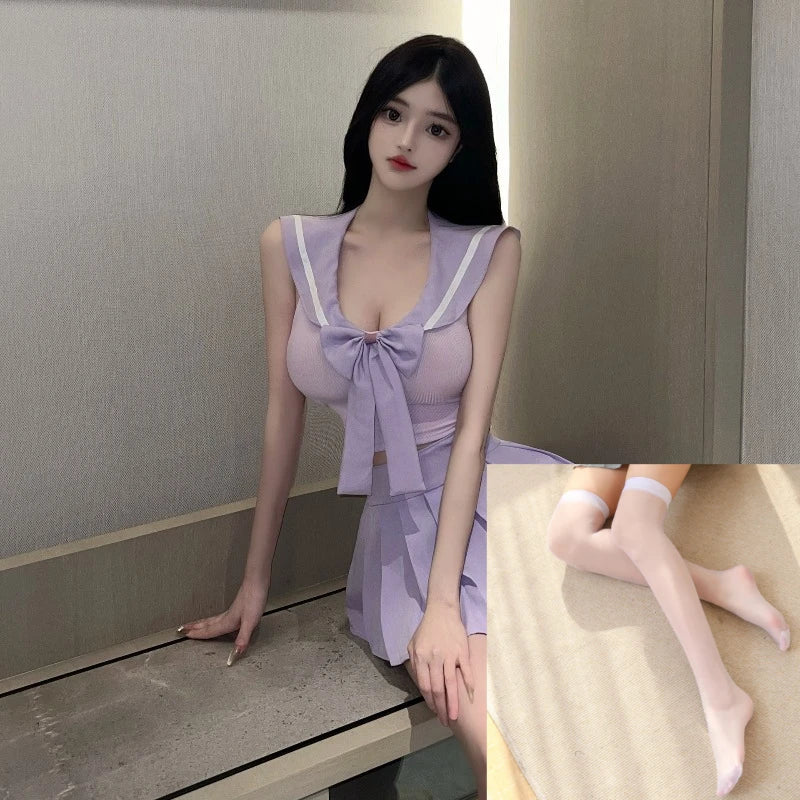 Cosplay Erotic Student Temptation Sailor Collar Top Plaid Miniskirt Secretary SchoolRoleplay Costumes