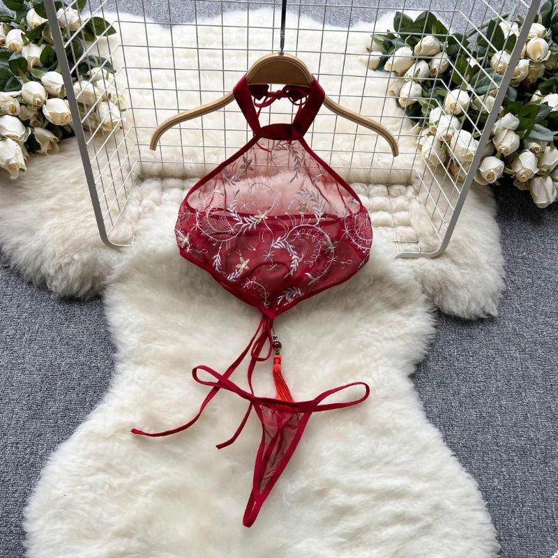 Red Traditional Perspective Lingerie Cosplay Soft Robe Chemise Chiffon Sleepwear NightHanfu Fairy Dress