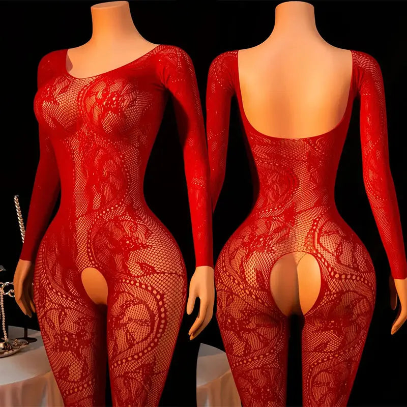 Hot One-Piece Open-Front Bra Crotchless Lingiere Sensual Night Wear Transparent Garter Belt Underwear Ultra-Thin Bodysuit