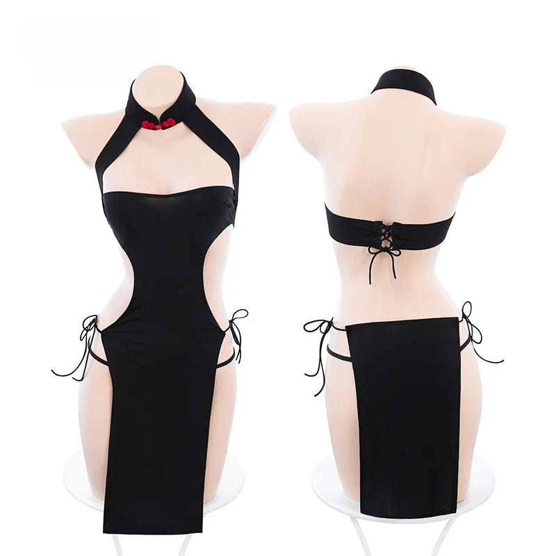 High Slit Cheongsam Ice Silk Traditional Improve Hollow Out Pajamas Exotic Charm