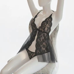 Lace Deep V Crotchless Bodysuit Nightgown Pajamas