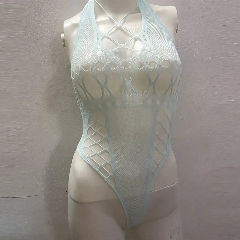 Hot Fishnet Bodysuit Crotchless Tights Perspective Lingerie Bodystockings Erotic Mesh Halter Sets