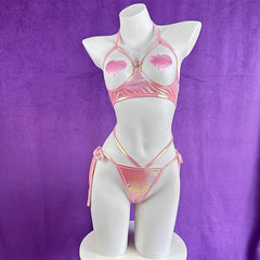 Bunny Cosplay Costume Idol Group Machine Rabbit Outfits Pink Exposed Breast Laser Lingerie Gift