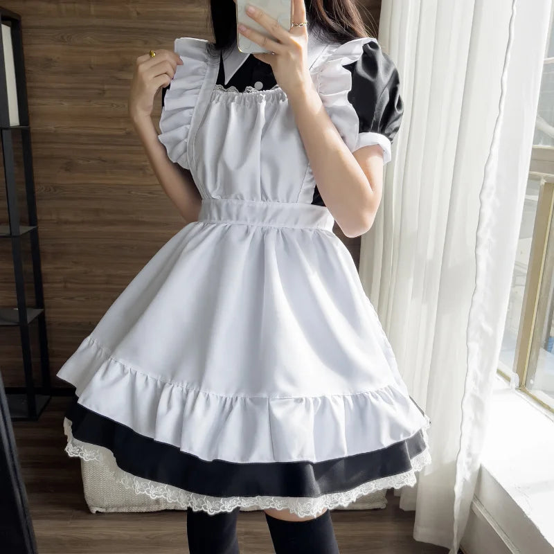 Gothic Lolita Maid Cosplay Costumes Plus Size Cosplay Halloween Animation Sweet Coffee Waitress Role Play