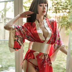 Lingerie Kimono Seductive Topless Print Pajama Set