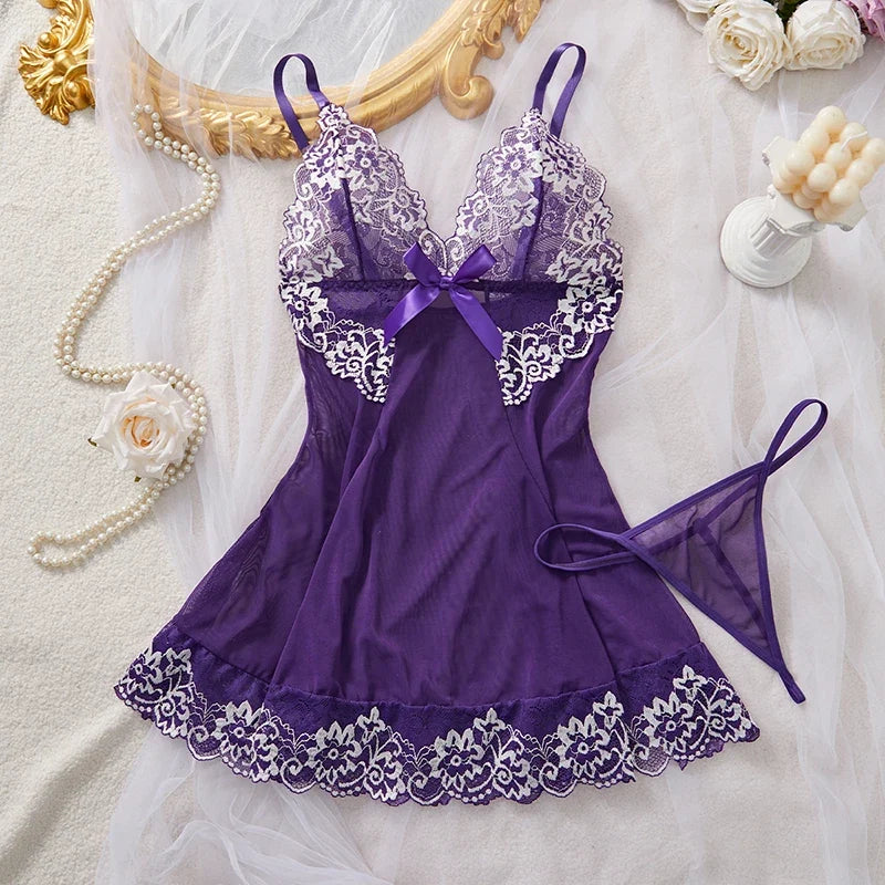 Purple Lace Nightgown Set