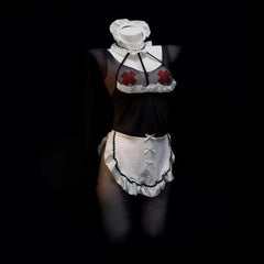 Maid Cosplay Lingerie Costumes Erotic Underwear Perspective Lace Bodysuit Apron Babydoll Temptation