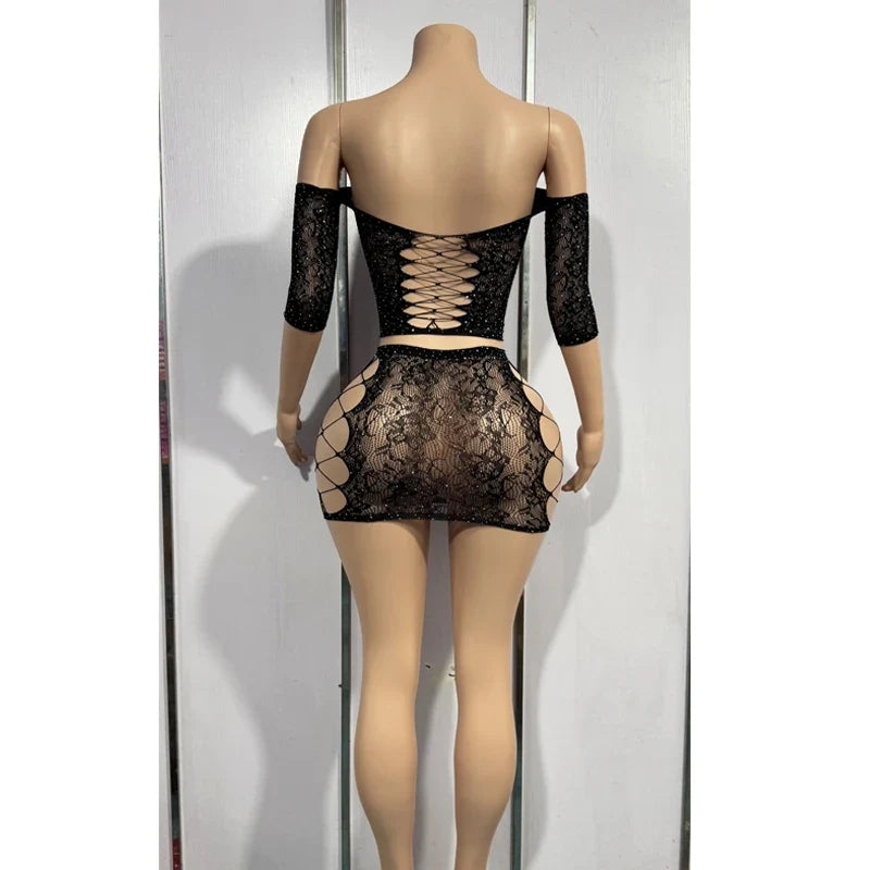 Hot Short Bodycon Lingerie Erotic Fishnet Hollow Out Sheer Underwear Costume Trendy Set