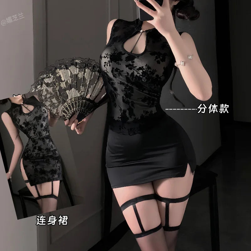 Style Improved Cheongsam Sleeveless Vest Slit Bag Hip Skirt Traditional Printing Costumes