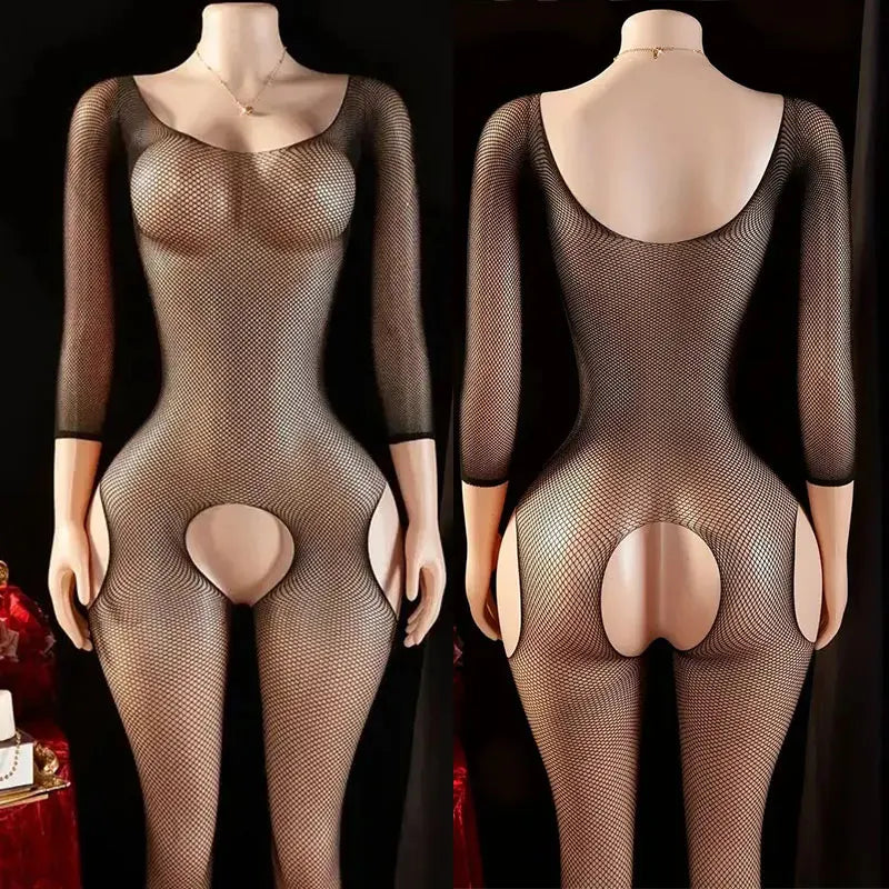 Big Bare Shoulders Crotchless Full Body Socks Desire Night Bold Exquisite Underwear Lingerie Long Sleeve Bodysuit