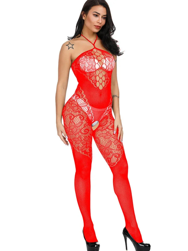 Fishnet Transparent Teddy Bodysuits Erotic Crotchless Lingerie