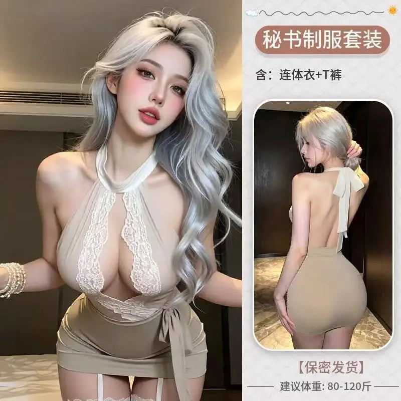 Hollow Out See Through Lace Skirt Set
