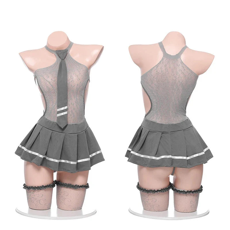 Student Sailor Costumes Cosplay Cheer Learder Bodysuit Kawaii Pleated Skirt Erotic Lingerie