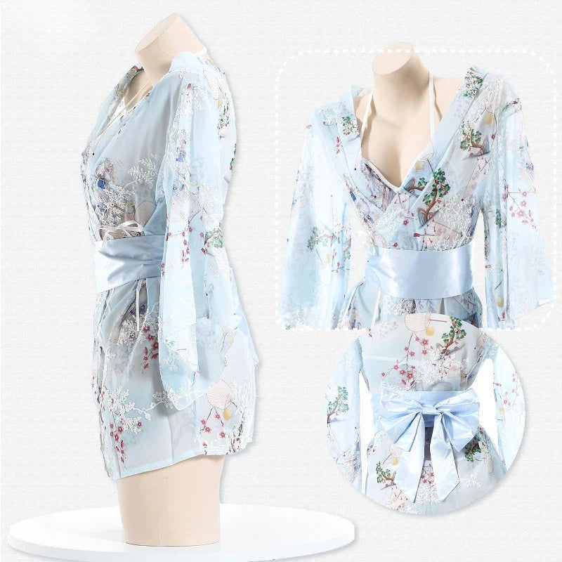 Erotic Lingerie Kimono Cosplay Maid Charm Costume Porno Bathrobe Open Pajamas Couples Flirt Clothing