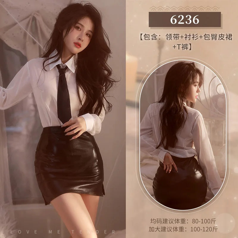 Lingerie OL Secretary Flirt School Teacher Exotic Cosplay Costumes Office Lady Long Sleeve Top Mini Skirt