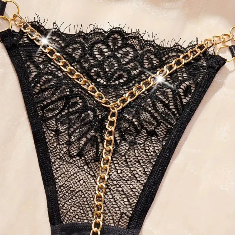 Chain Blacks Panties Beading Lingerie Female Underwear Low Waist G-string Bragas Mujer Lencería