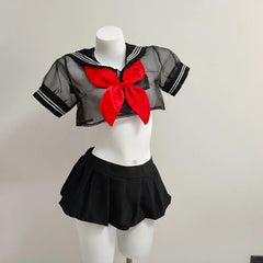 Costume Pleated Mini Skirt Bow Tie Sweet Lingerie