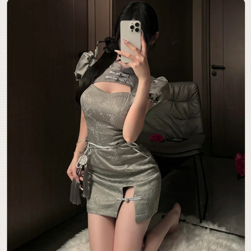 Style Cheongsam Retro Tradition Improved Elegant Hollow Out Slim Skirt