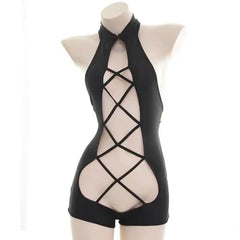 Black Exotic One Piece Bodysuit Lace Hazy Perspective Mesh NightTransparent Hot Lingerie Goddess Body Suit