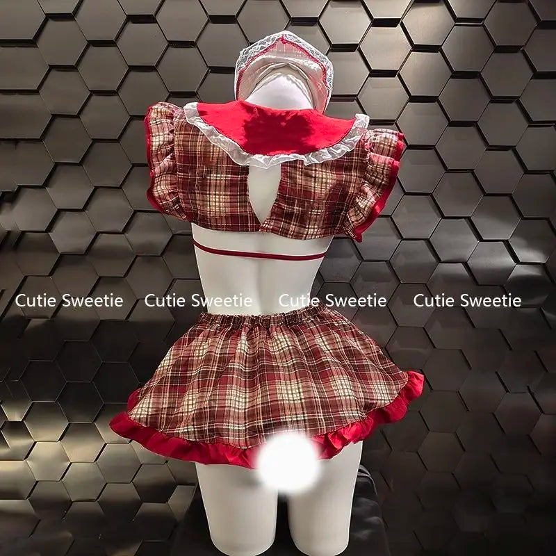 Lolita Maid Outfit Cosplay Costumes Lace Bow Bra Apron Set