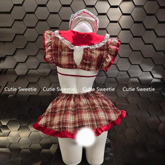 Lolita Maid Outfit Cosplay Costumes Lace Bow Bra Apron Set