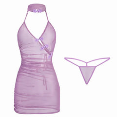 Cheongsam Cosplay Costume Perspective Hot Attractive Seductive Halter Mini Lace Couple Porn