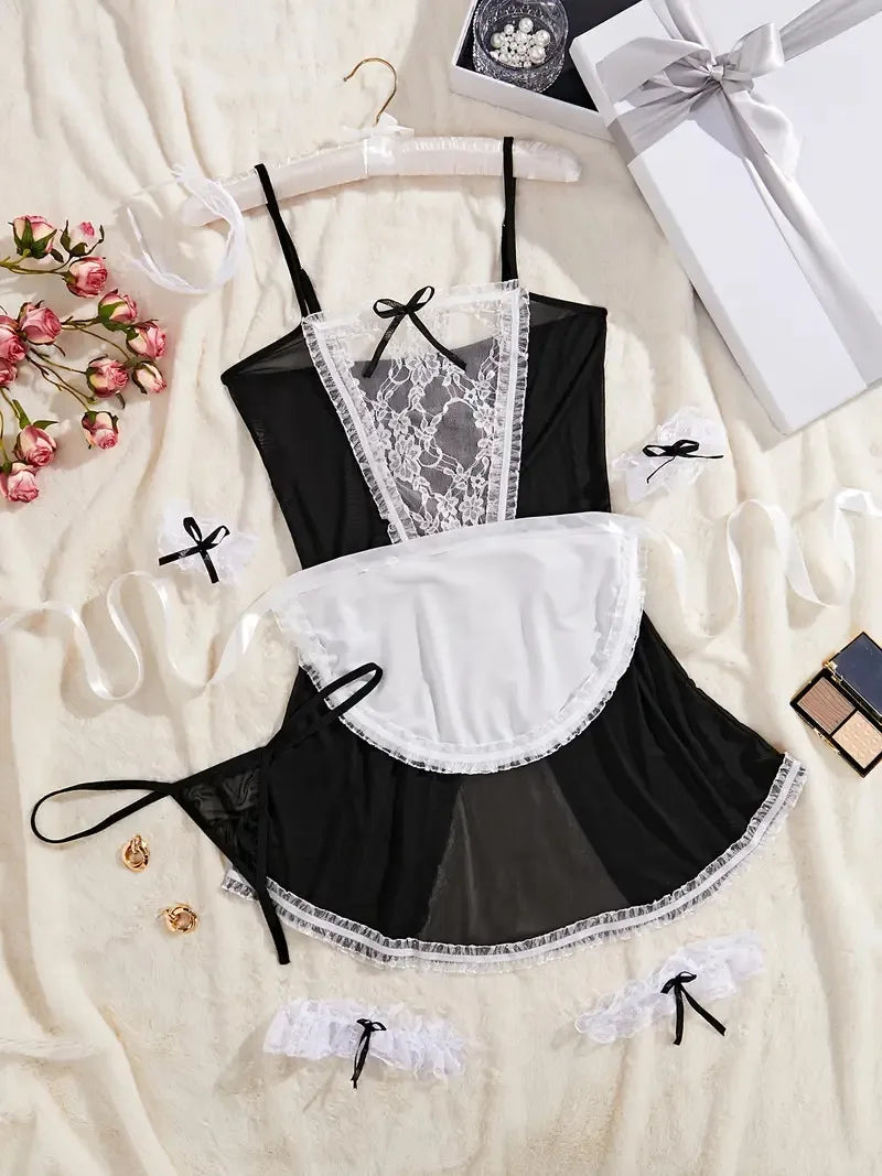Cosplay Porno Maid Tights Sheer Lingerie