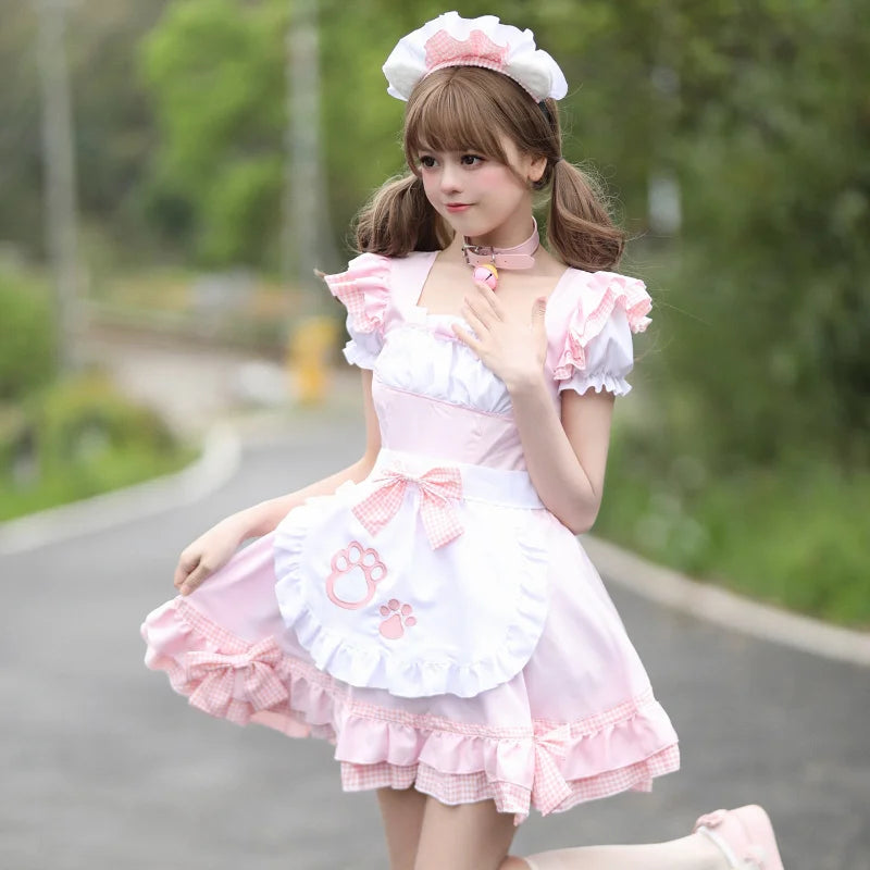 Sweet Cat Maid Cosplay Costumes Lolita Coffee Waitress Halloween Party Animation Show Role Play Outfit