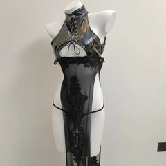 Hollow Out Cosplay Costume Erotic PU Leather Lingerie