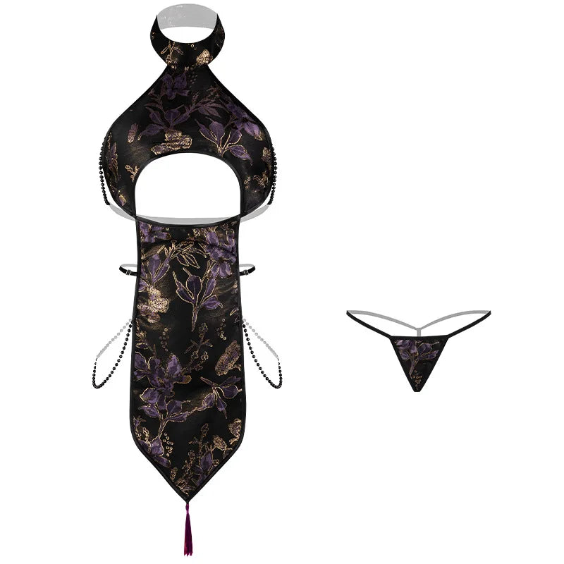 Hollow Tradition Porno Roleplay Cheongsam Two Ways of Wearing Purple Black