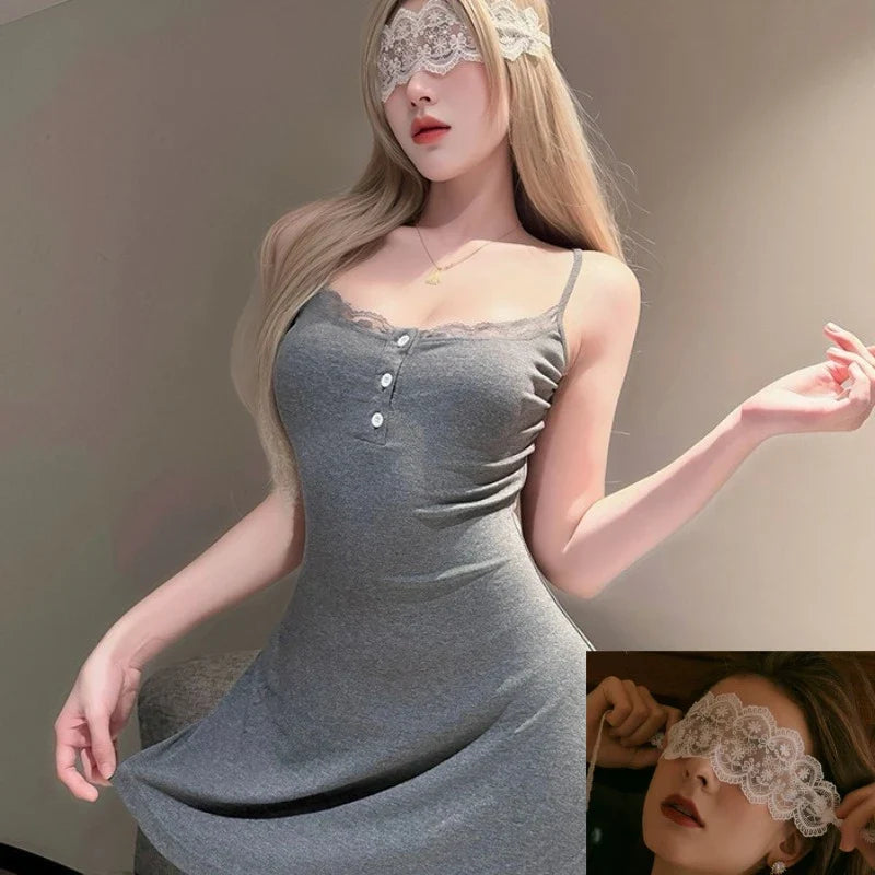 Nightgown Lingerie Lace Straps Backless Pajamas Temptation NightSoft  Slim Fit Sling Skirt Home Nightwear