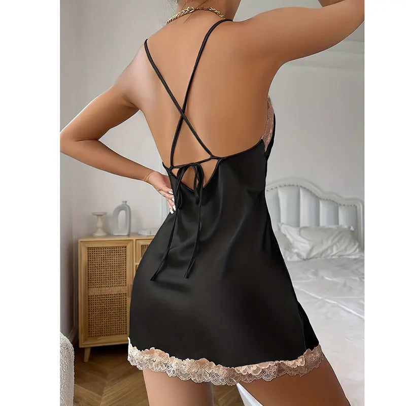 Erotic NightClothe Nightgowns Nightwear Lace Patchwork Lingerie Nighty Sleepwear Wedding Satin Wear