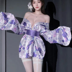 Kimono Cosplay Outfit Traditional Style Robe Yukata Sakura Costumes Pajamas Bathrobe Belt Lingerie Nightgown