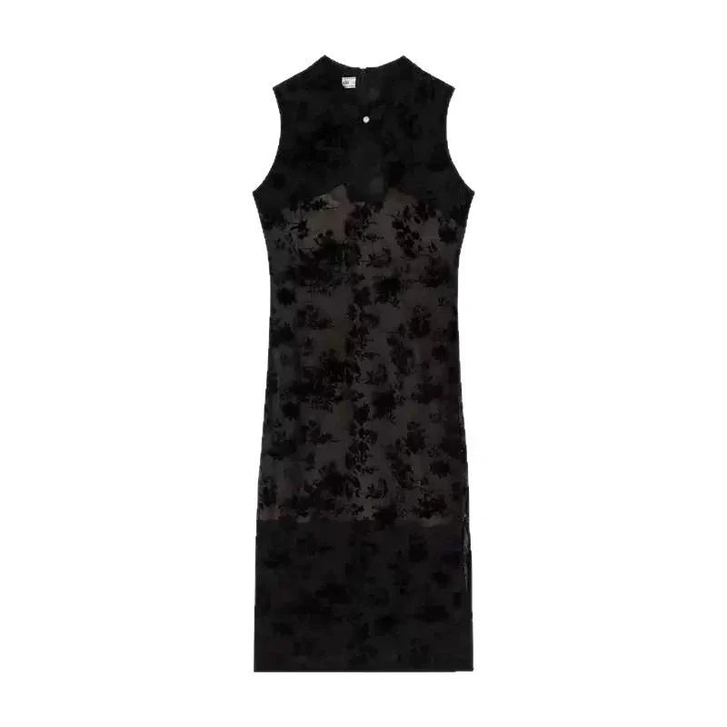 Style Improved Cheongsam Sleeveless Vest Slit Bag Hip Skirt Traditional Printing Costumes
