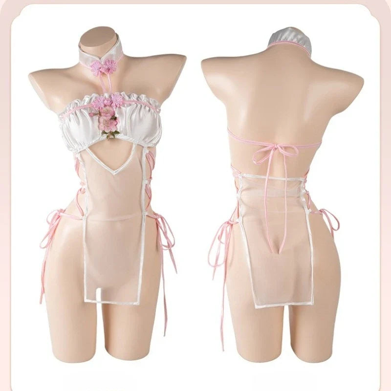 Lingerie Short Skirt Nightgown Traditional Embroidered Cheongsam Erotic Exotic Charm Costume