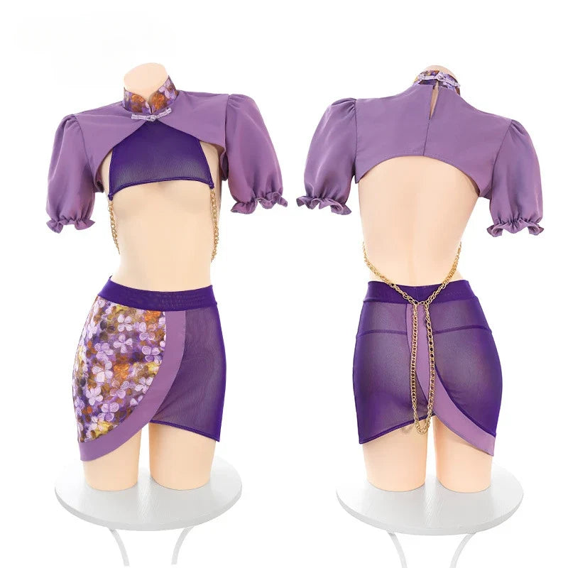 Improve Lingerie Cheongsam Top Miniskirt Stand Collar Vintage Temptation Cosplay Exotic Costumes Couples