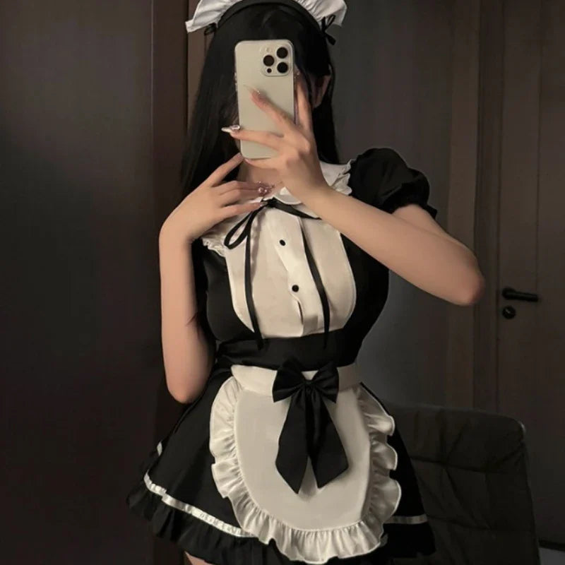 Cute Sweet Lolita Maid Cosplay Costumes Bow Servant Role-playing Charm