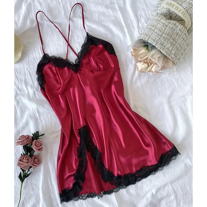 Erotic NightClothe Nightgowns Nightwear Lace Patchwork Lingerie Nighty Sleepwear Wedding Satin Wear