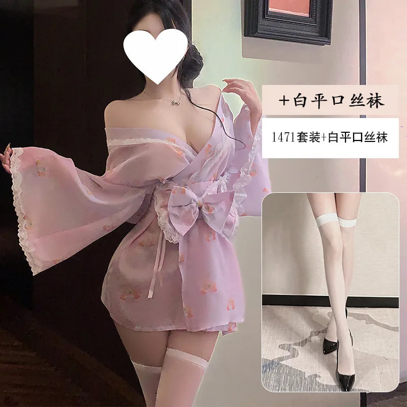 Cute Bow Kimono Pure Desire Cosplay Set