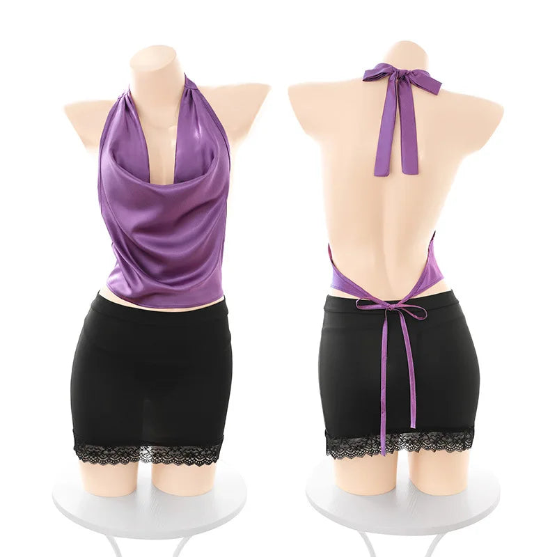 Porn Underwear Lady Roleplay Secretary Purple Top Wrap Hip Skirt Erotic Costume Cosplay Temptation Lingerie
