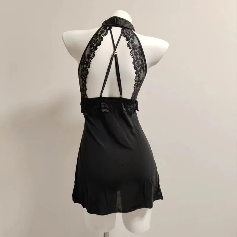 Retro Cheongsam Pendant Hanging Neck NightLingerie Openwork High Quality Pure Desire Home Night Suit