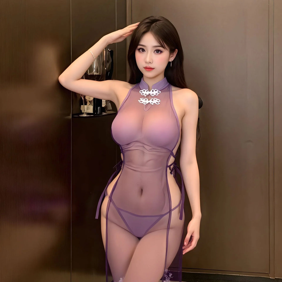 Style Erotic Seduction Perspective Tight Fitting Traditional Cheongsam Babydoll Porno Bar Uniform
