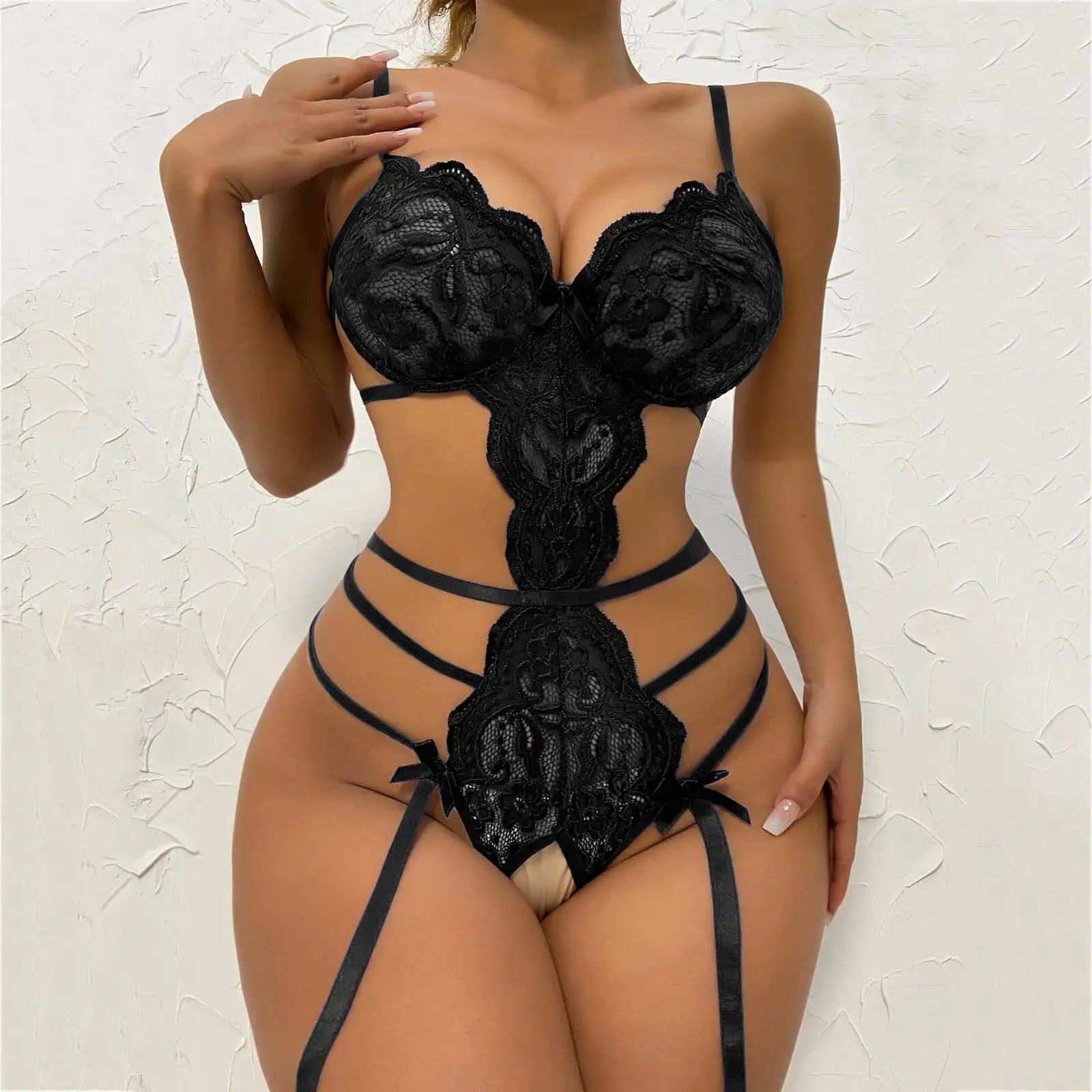 Lace No Crotch Underwear Suspender Bra Lingerie