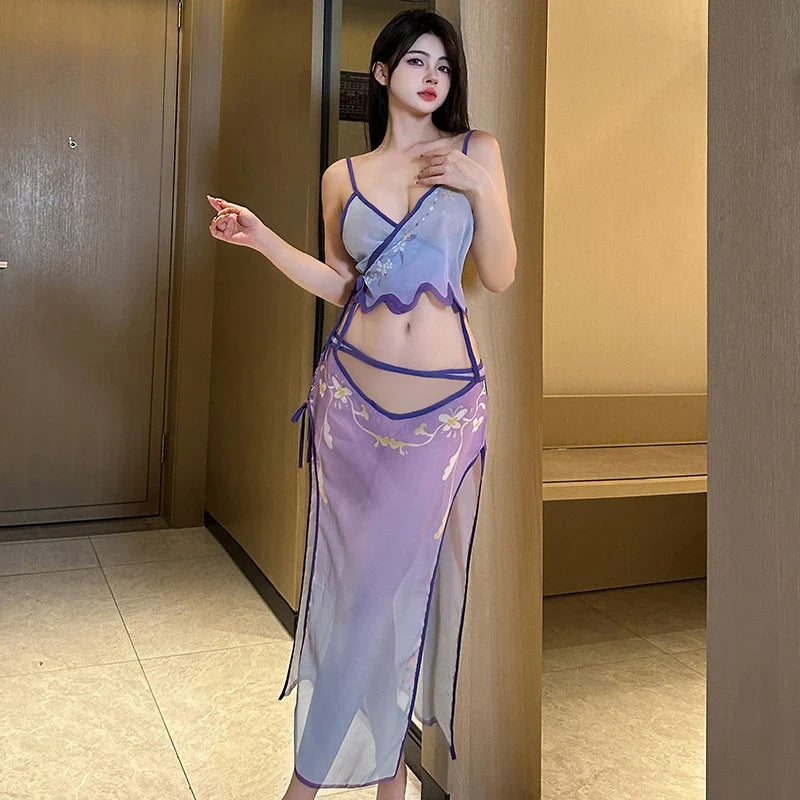 Lingerie Cosplay Costumes See Through Retro Style Hanfu Skirt Temptation Roleplay Dancer Set