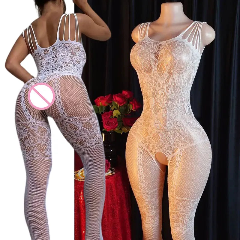Porn Crotchless Lingerie Hot Tights Fishnet Bra Bodysuit Set