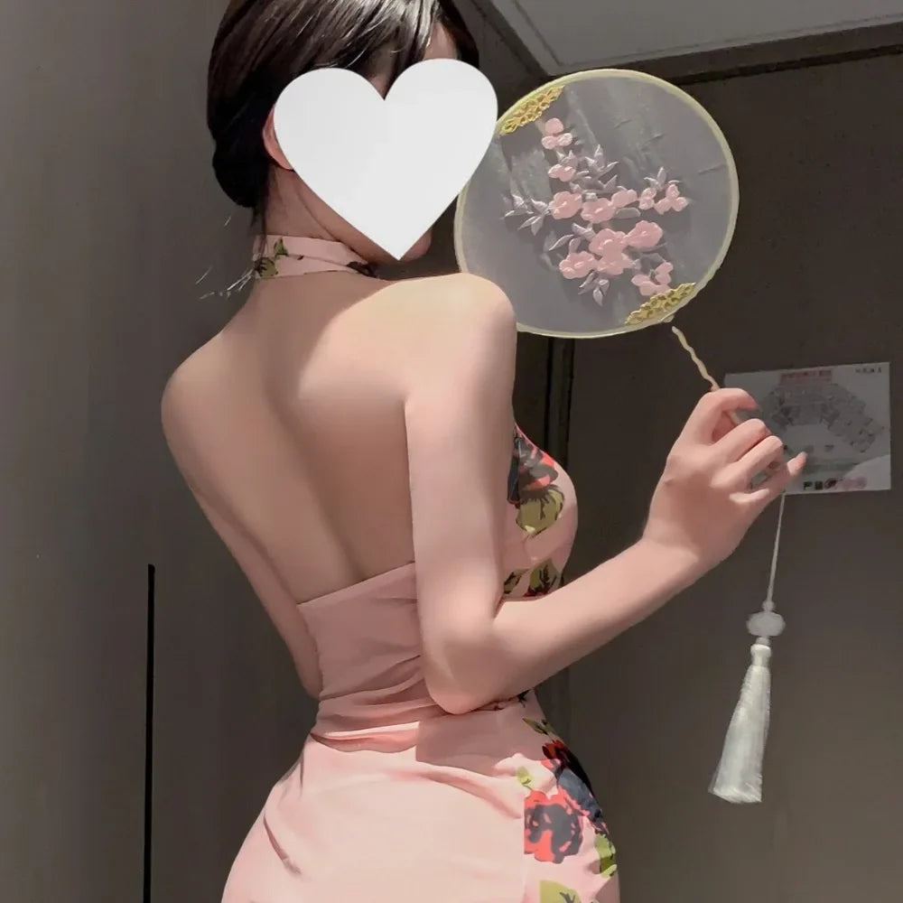Style Cheongsam Lace Perspective Tradition Seductive Wrap Hip Skirt Lingerie Erotic Bar Party Sleepwear
