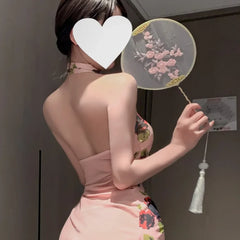 Style Cheongsam Lace Perspective Tradition Seductive Wrap Hip Skirt Lingerie Erotic Bar Party Sleepwear
