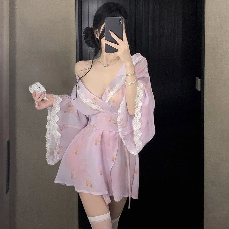 Cute Bow Kimono Pure Desire Cosplay Set